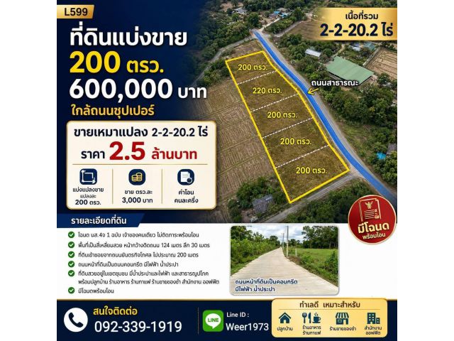 L599-ที่ดินแบ่งขายแปลงละ 200 ตรว. ต.แม่คำมี อ.เมืองแพร่ จ.แพร่