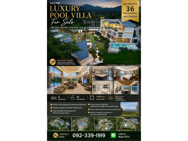 H798-Luxury Pool Villa for Sale, 6 bedrooms, 515 Sqw., Mae Ram, Mae Rim, Chiang Mai