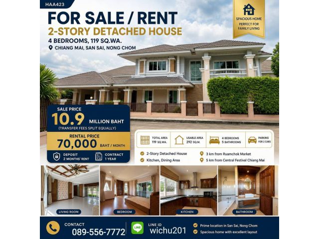 HAA423-ขาย บ้านเดี่ยว 2 ชั้น (ม.ลากูน่าโฮม 10) 119 ตรว. ต.สันทรายน้อย อ.สันทราย จ.เชียงใหม่