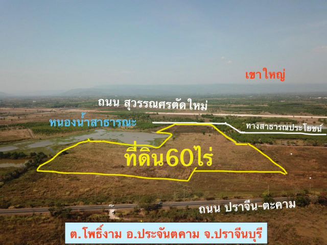 ขายที่ดิน60ไร่ ลดราคาเหลือไร่ละ 200,000บาท *ใกล้ถนนสุวรรณศร *ใกล้แยกห้วยขื่อ ต.โพธิ์งาม อ.ประจันตคาม จ.ปราจีนบุรี