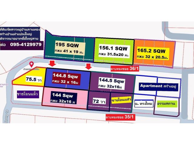 ขายที่ดินจัดสรร 144.8 ตารางวา SQW สวยสร้างบ้านใหญ่ ทิศเหนือ ทำแปลงใหญ่ให้พิจารณา สวยมากๆ หมู่บ้านลานทอง ปากเกร็ด (จุด ติ