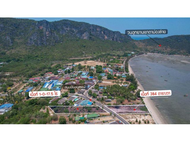 ขายที่ดินติดทะเลประจวบฯ หน้ากว้าง 24 ม. 384 ตร.ว. 35 ล้าน โฉนดครุฑแดง เหมาะทำพูลวิลล่า/คาเฟ่ ใกล้ตลาด/รพ. ซื้อคู่ลดได้ ร