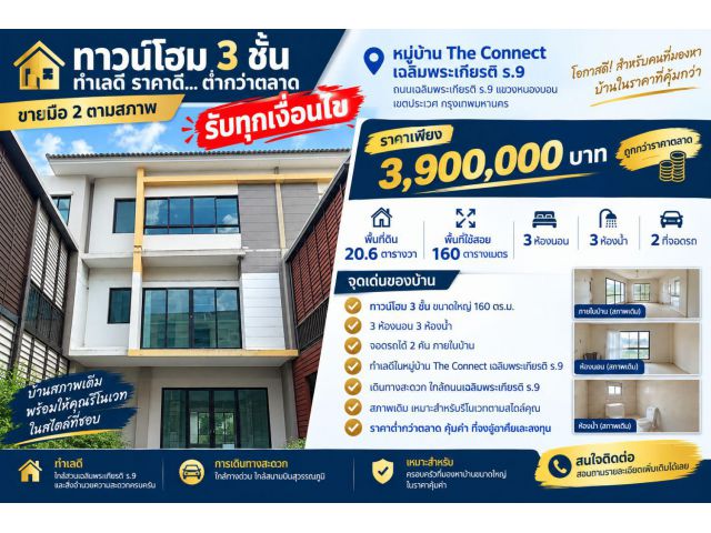 ทาวน์โฮม 3 ชั้น โครงการ เดอะคอนเนค อัพทรี เฉลิมพระเกียรติ 67