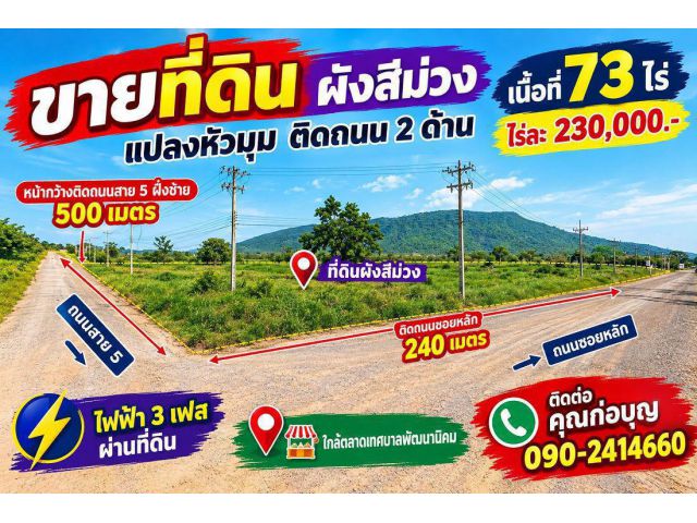 ขายที่ดินอุตสาหกรรมผังสีม่วง 73-1-12 ไร่ ราคาดีมากไร่ละ 230,000 บ.|พัฒนานิคม ลพบุรี
