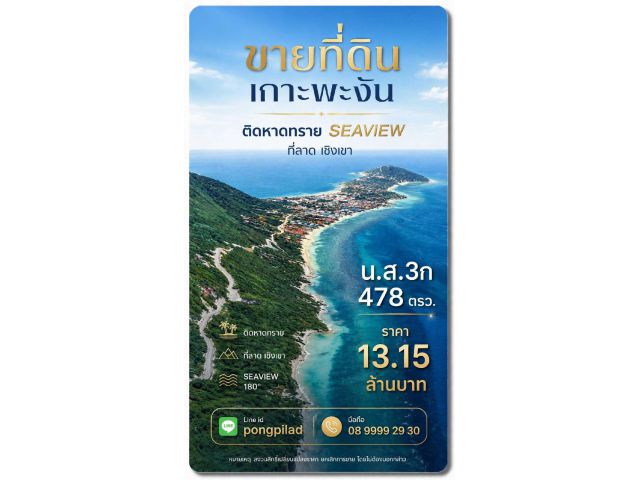 ขายที่ดินเกาะพะงัน 478 ตรว.ติดทะเล หน้าติดซอย ที่ลาดเชิงเขา