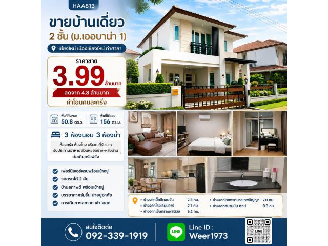 HAA813-ขายบ้านเดี่ยว 2 ชั้น (ม.เออบาน่า 1) เชียงใหม่ เมืองเชียงใหม่ ท่าศาลา
