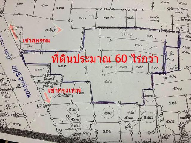 ที่ดินประมาณ60ไร่กว่าติดถนน340ติดโตโยต้าสุพรรณเหมาะทำบ้านจัดสรรและโรงงานหรือคลังสินค้่