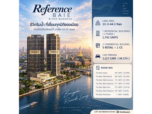 ขายคอนโดใหม่ Reference BAIE River Bangpho ย่านบางโพ วิวเจ้าพระยา Fully Furnished ใกล้ MRT, รพ โทร 0616161426