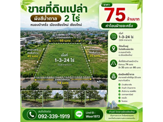 L486-ขายที่ดินเปล่าผังน้ําตาล 2ไร่ หนองป่าครั่ง เมืองเชียงใหม่ เชียงใหม่