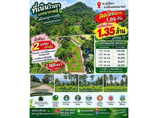 มาแล้วที่เนินแปลงเล็กที่รอคอย 169 ตรว. ต.สาริกา อ.เมืองนครนายก