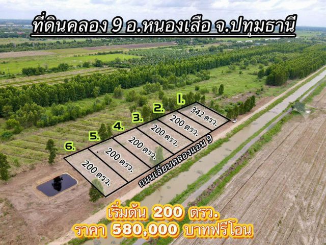 ที่ดินราคาเบาๆติดถนนเลียบคลอง ที่สวยทำเลดี อนาคตไกล ค.9 ต.บึงชำอ้อ อ.หนองเสือ ปทุมธานี แบ่งเริ่มต้น 200 ตารางวา