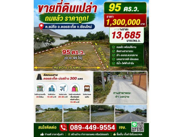 ขายที่ดิน95ตร.ว. ต.แม่คือ อ.ดอยสะเก็ด จ.เชียงใหม่