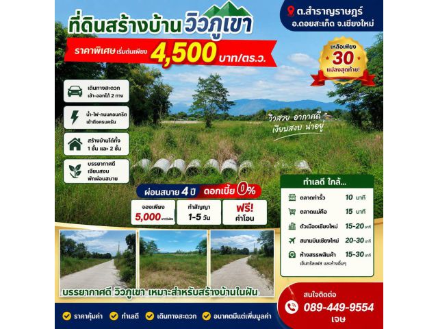 ขายที่ดิน ราคา4,500/ตร.ว. ต.สำราญราษฎร์ อ.ดอยสะเก็ด จ.เชียงใหม่