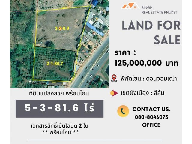 ** LAND FOR SALE ** ที่ดินเปล่า 5-3-81.6 ไร่ ( ติดถนน 4030 - บ้านดอนจอมเฒ่า )