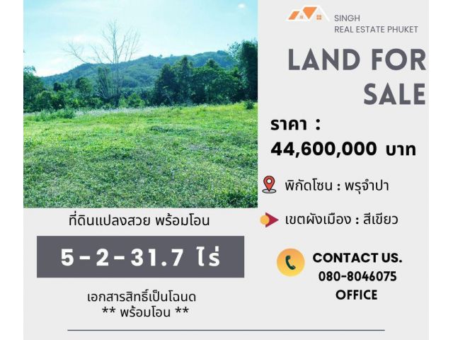 ** LAND FOR SALE ** ที่ดินเปล่า 5-2-31.7 ไร่ ( พรุจำปา - เทพกระษัตรี )