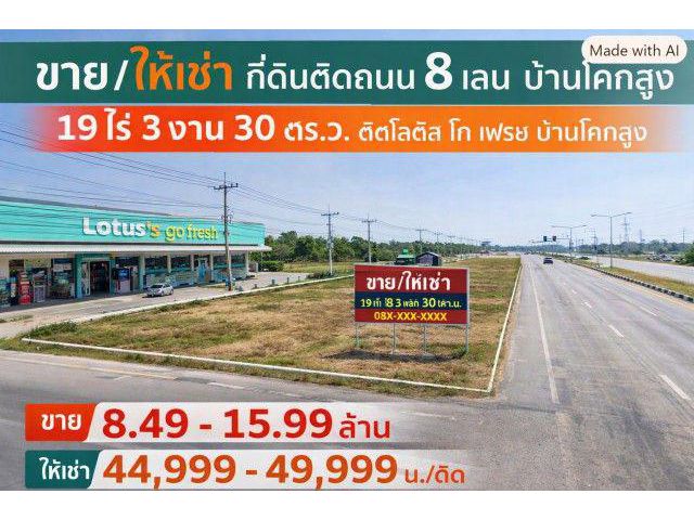 บ้านโคกสูง 19 ไร่ 3 งาน 30 ที่ดินติดถนน 8 เลน