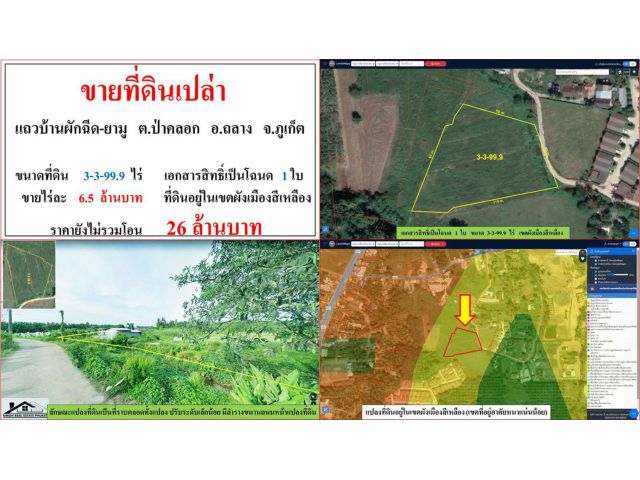 ขายที่ดินเปล่า ขนาด 3-3-99.9 ไร่ แถวบ้านผักฉีด-ยามู ต.ป่าคลอก อ.ถลาง ภูเก็ต