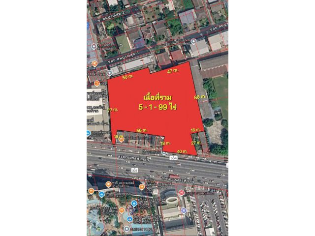 ขายที่ดินทำเลสวย 5-1-99 ไร่ ติดถนนงามวงศ์วาน ผังสีแดง ต.บางเขน อ.เมืองนนทบุรี นนทบุรี