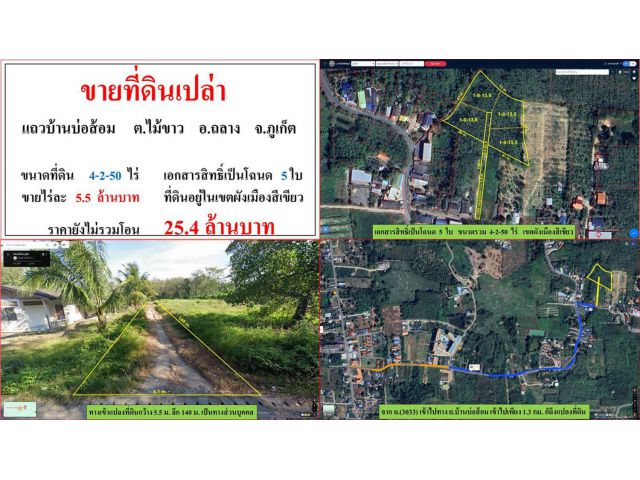 ขายที่ดินเปล่า ขนาด 4-2-50 ไร่ แถวบ้านบ่อส้อม ต.ไม้ขาว อ.ถลาง ภูเก็ต