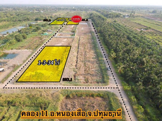 ที่ดินคลอง 11 อ.หนองเสือ จ.ปทุมธานี (รพีพัฒน์ เฟต 3) ️ที่ดินแบ่งขายทำเลดี ล็อก1 เนื้อที่ 1-3-34 ไร่ ราคา 1,376,250 บาท
