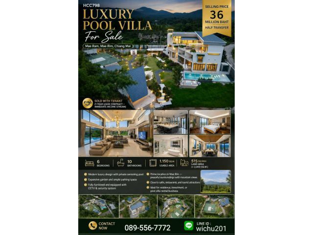 HAA798-Luxury Pool Villa for Sale, 6 bedrooms, 515 Sqw., Mae Ram, Mae Rim, Chiang Mai