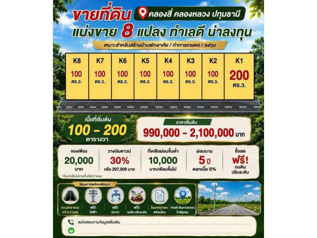 เปิดจองวันเสาร์ที่ 1 สิงหาคมนี้รับส่วนลด 20,000 บาททันที]  คลองสี่ คลองหลวง ปทุมธานี ผ่อนได้นาน5 ปี บ้านสวนยามเกษียณ