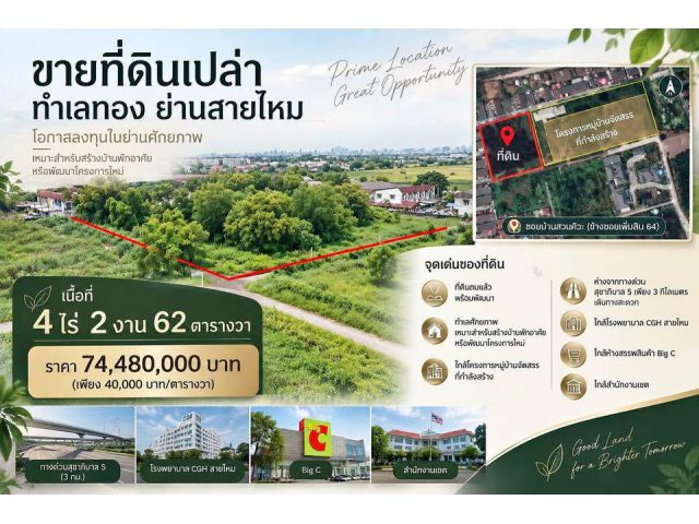 ขาย/ให้เช่าที่ดินเปล่า แปลงสวย (แปลงใน) พร้อมถนนเข้าถึงหน้าที่ดิน
