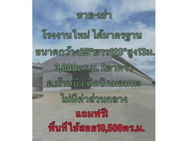 ขาย/ให้เช่าโรงงาน/โกดังสร้างใหม่พร้อมใช้งานพื้นที่ 3,000ตร.ม. 2หลัง สีเหลือง ทำเลศักยภาพEEC ติดนิคมอมตะชลบุรี-บ้านบึง
