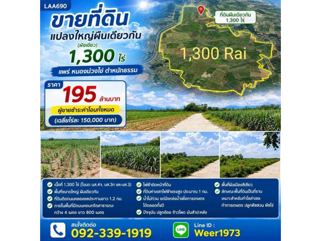 L690-ขายที่ดินแปลงใหญ่ผืนเดียวกัน (ผังเขียว) 1,300 ไร่ แพร่ หนองม่วงไข่ ตำหนักธรรม