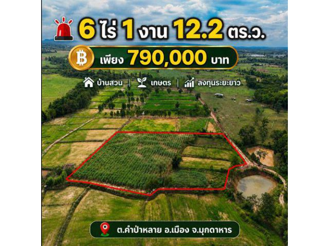 งบ 790,000 บาท ได้ที่ดินโฉนดกว่า 6 ไร่! หาถูกกว่านี้ยากแล้วนะครับ ต.คำป่าหลาย อ.เมือง จ.มุกดาหาร
