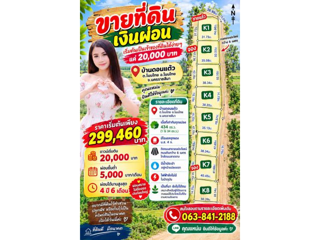ด่วน!!! ที่ดินผ่อนได้นครราชสีมาทำเลดีน้ำไม่ท่วม