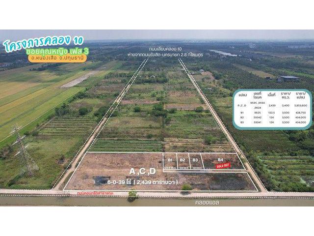 ขายที่ดินคลอง 10 ซอยคุณหญิง เฟส 3 แปลง B1 122.5 ตร.ว. ใกล้คลองแอล ถนนสาธารณะเข้าถึงแปลง ราคา 428750 บาท