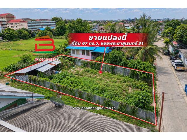 ที่ดินเปล่า เนื้อที่ 67 ตร.ว. ซอยพระยาสุเรนทร์ 31 (เลยแยกลำกะโหลก) ถนนพระยาสุเรนทร์ แขวงบางชัน เขตคลองสามวา