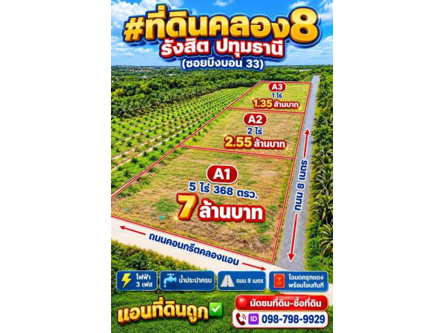 #ที่ดินคลอง8 รังสิต ปทุมธานี (ซอยบึงบอน 33)