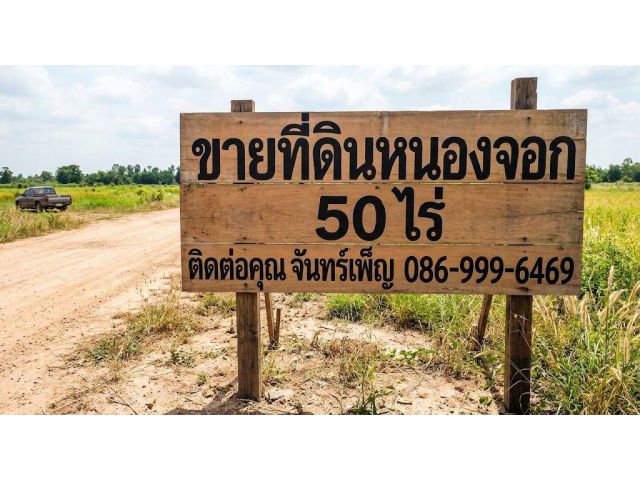 ขายที่ดินหนองจอก 50 ไร่ ติดต่อคุณ จันทร์เพ็ญ 086-999-6469