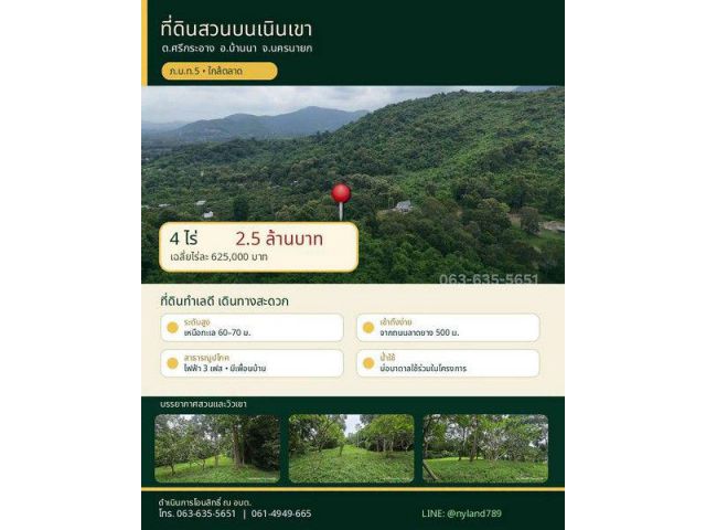 ขายที่ดิน ภ.บ.ท.5 บนเนินเขา ต.ศรีกระอาง อ.บ้านนา จ.นครนายก