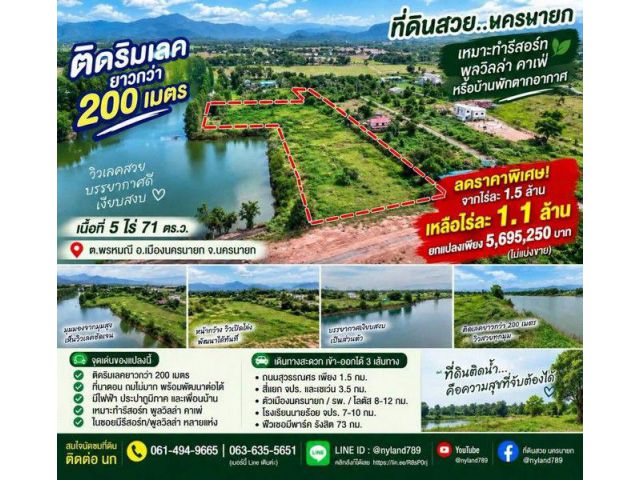 ลดราคาอีกแล้ว ที่ดินติดริมเลคยาวกว่า 200 เมตร ต.พรหมณี อ.เมืองนคร
