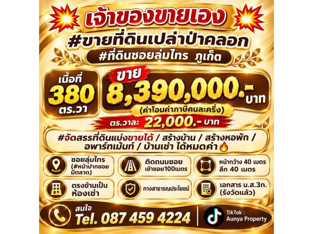Tel.087-459-4224 #ขายที่ดินเปล่าป่าคลอก #ที่ดินซอยลุ่มไทร ภูเก็ต